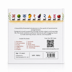 Sanskrit learning book for kids . Back cover of a children's book titled 'A beautifully illustrated introduction to the world of Samskruta for young learners' by Nakshatra Pvt. Ltd.